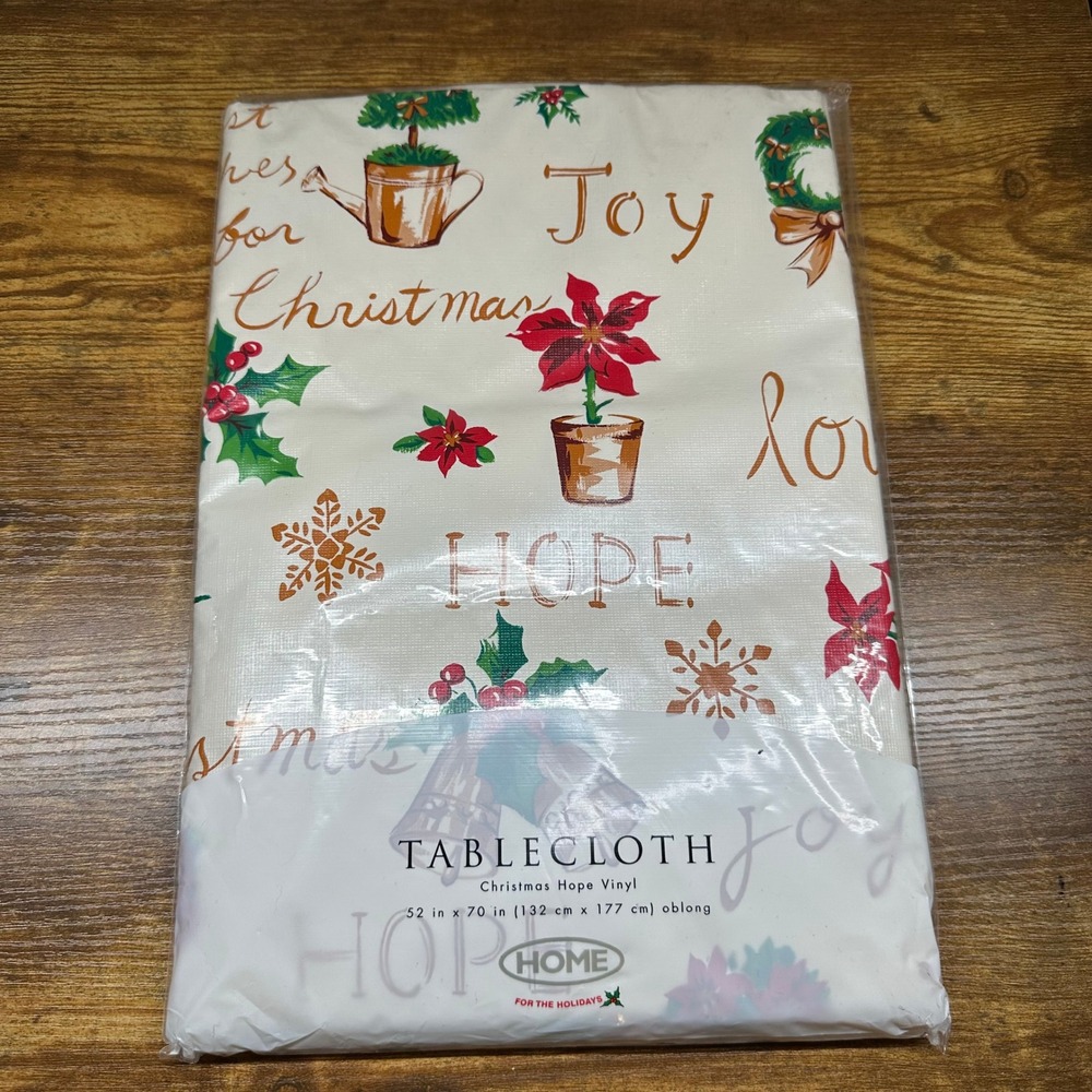 Target Home Christmas Hope Vinyl Tablecloth 52x70 Oblong Flannel Back Vtg 2000